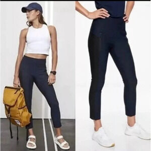 Athleta M Pockets Stellar Crop Pants Perforated Side Panels Black Leggings